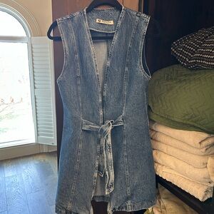 Blue Denim Sleeveless Belted Vest